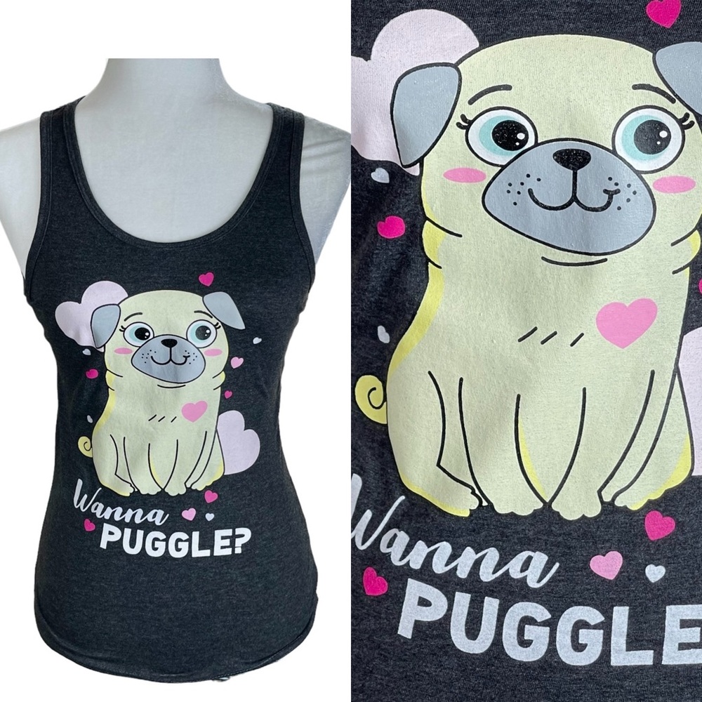 WANNA PUGGLE? WOMEN’S SLEEP TANK SIZE MEDIUM
